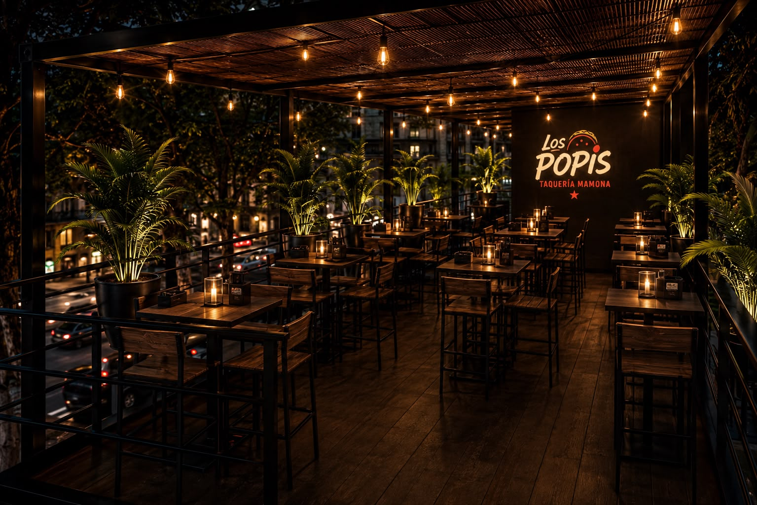 Terraza nocturna de Los Popis en Polanco